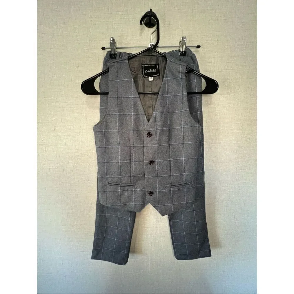 Kids/Boys LuoboBeiBei Formal Grey And Blue Striped Three Piece Suit